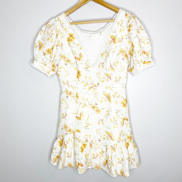 LoveShackFancy Lena Cream Yellow Floral Linen Mini Dress Medium - Picture 3 of 11